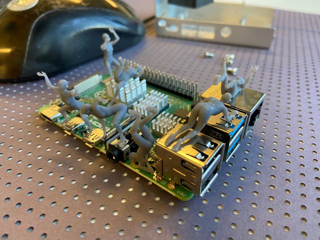 Close up of a server with figurines on it